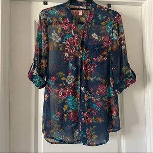 Kut from the Kloth Semisheer Floral Portofino Shirt